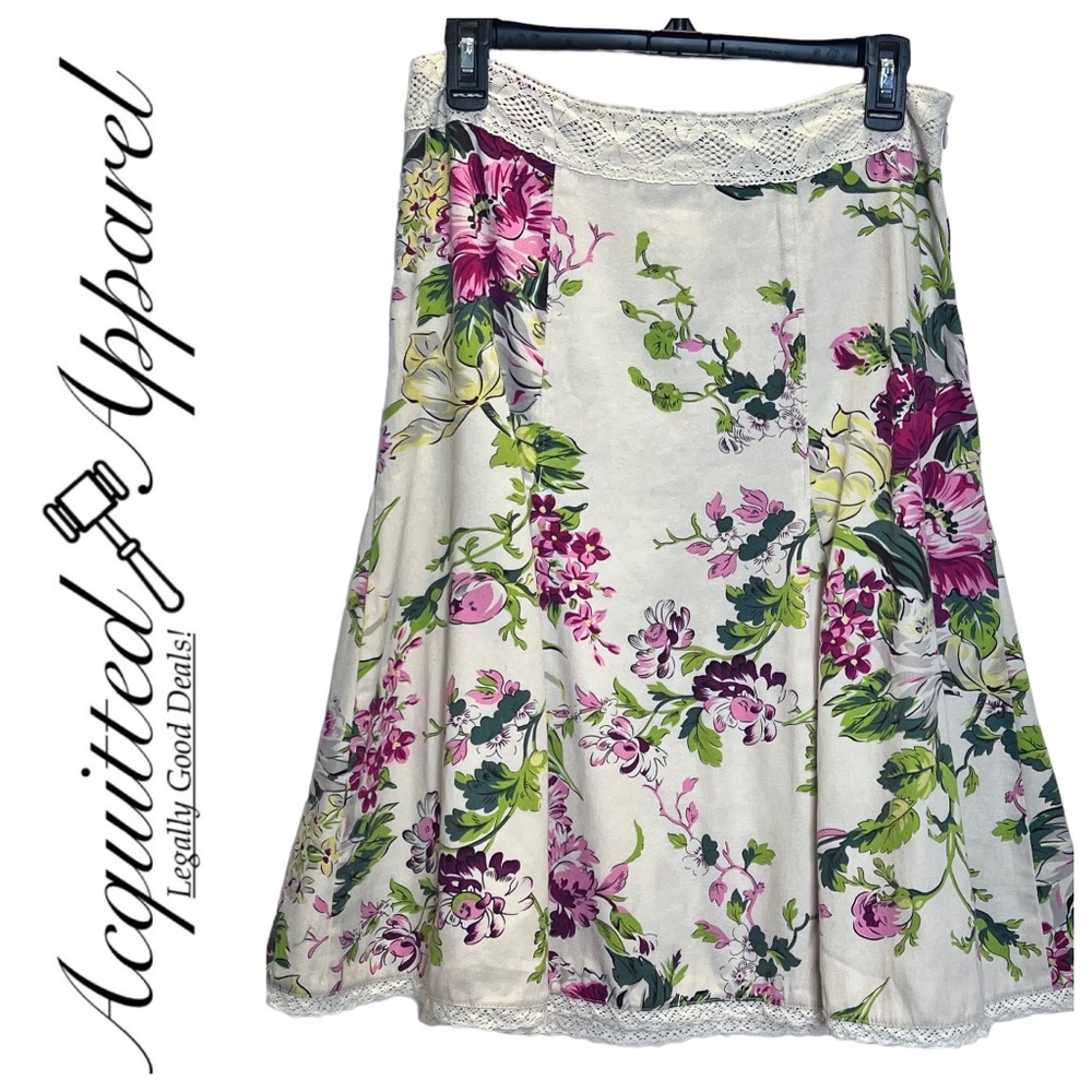 CAbi Linen Lace Trim Floral Circle Skirt